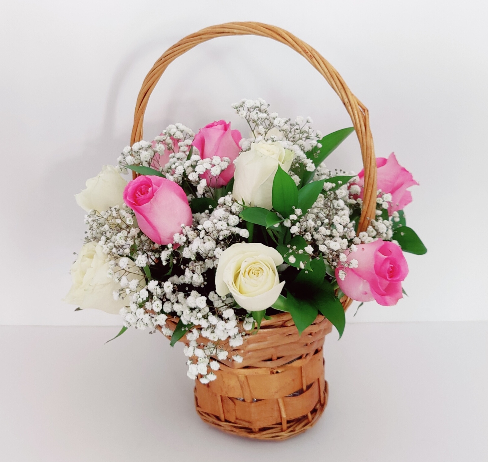 flower basket pink white