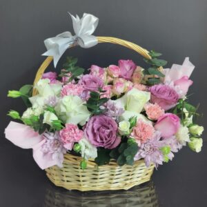 pink flowers basket