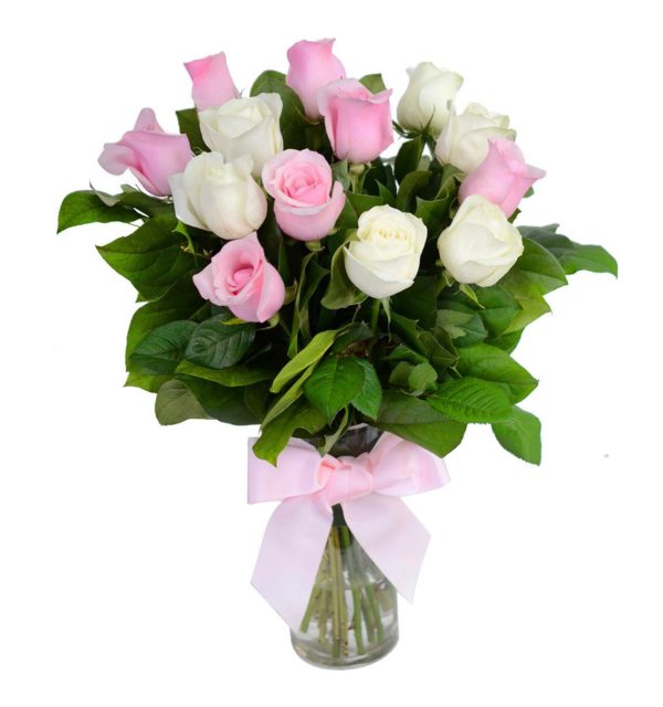 pink white roses for quick delivery