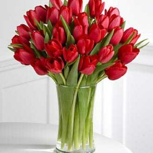 Red Tulips in Plain Vase presented by Real Flowers Dubai