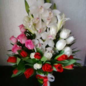 Orchids Tulips Roses Lilies vase