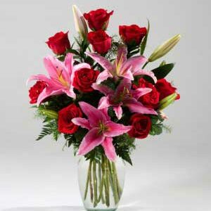 Whisper Wind - Wedding Gift of Red Roses Pink LIlies