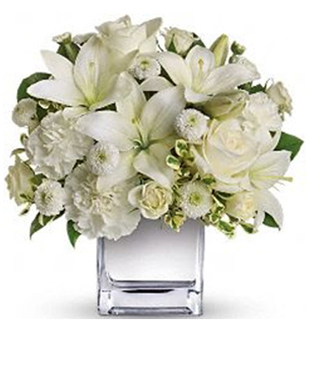 White Flowers Vase- Hydrangea, Roses and Lysianthes