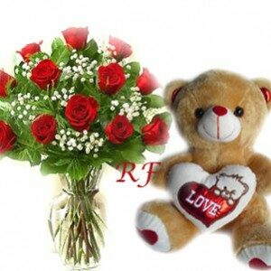 Loving Kindness - 12 Birthday Roses Teddy for Gift Delivery