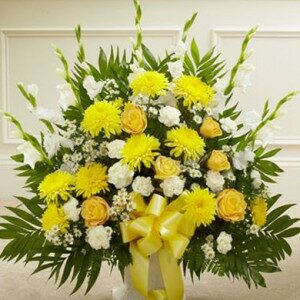 Yellow White Flower Basket Delivery