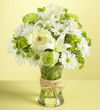green white flowers vase