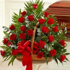 25 red roses basket