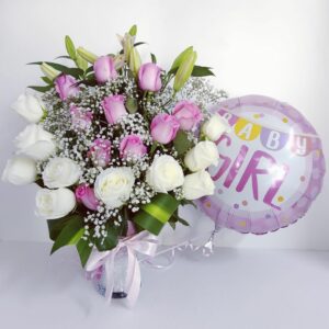 Pink White Roses Lilies For New Born Baby Girl in Dubai
