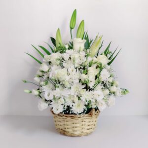 Premium White Flower Basket Arrangement