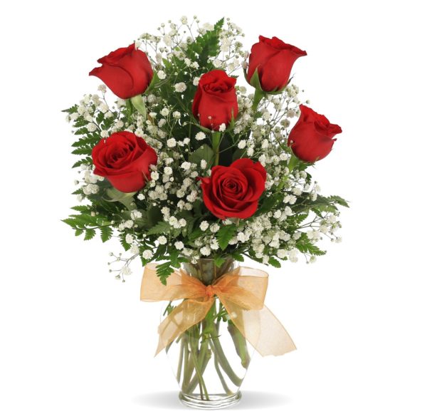 6 Red Roses in a Vase to Deliver to Office or Residence