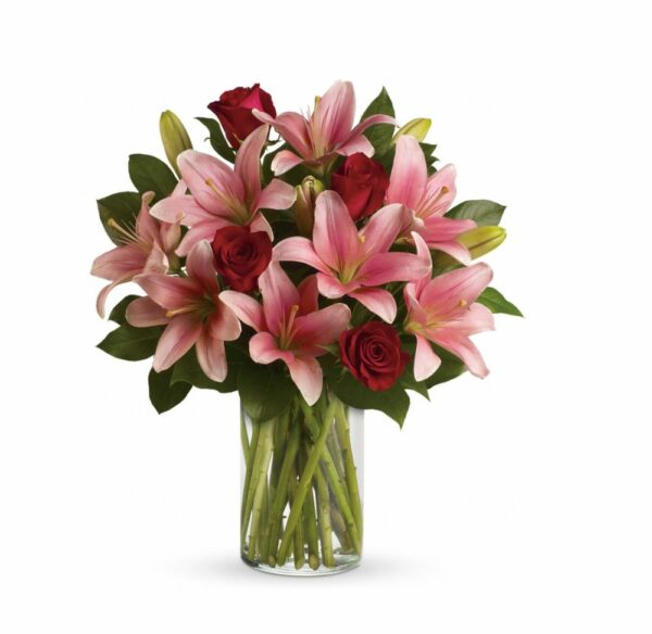 Roses lilies Pink Red vase