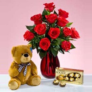 Send Sweet Devotion Red Roses Teddy Chocolate Online