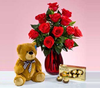 Send Sweet Devotion Red Roses Teddy Chocolate Online