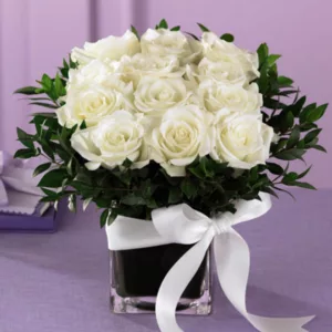 white roses vase
