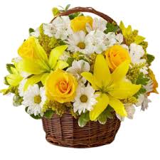 yellow white flowers basket