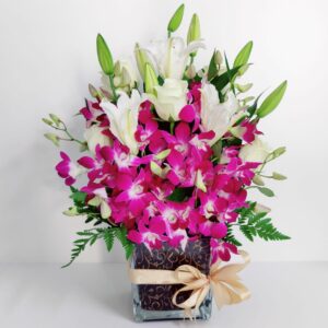 purple orchids lilies roses