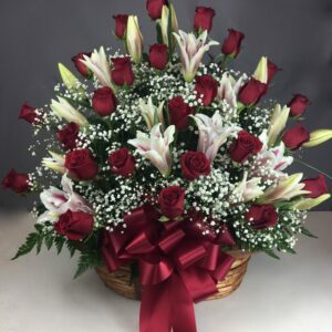 lilies roses basket for free delivery
