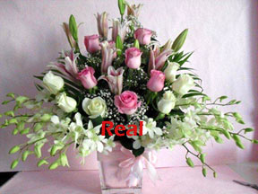 Mixed Flower Vase - Lilies, Roses, Orchids
