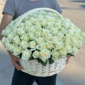 101 white roses basket
