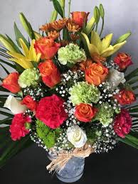 mix color flowers vase