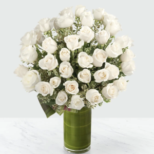 36 White Roses Vase