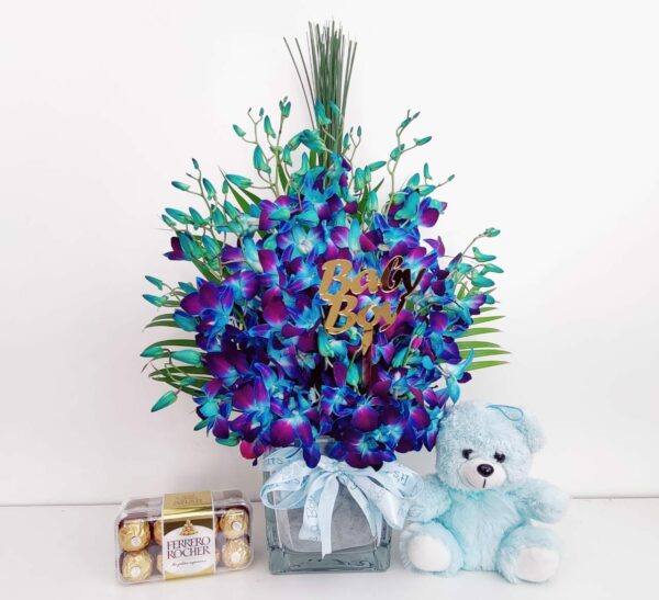 blue orchid vase teddy