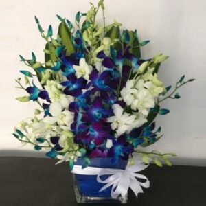 Blue white orchid vase