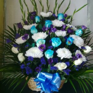 blue white flower basket