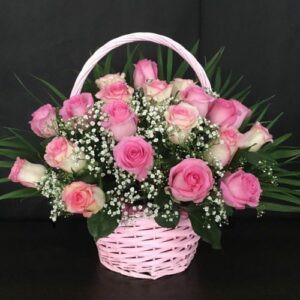 20 Pink Roses basket
