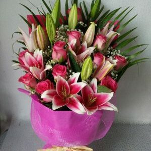 Pink Lilies Roses Bouquet