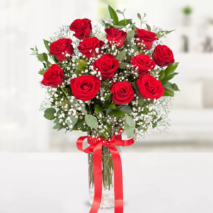 12 Red Roses Glass Vase