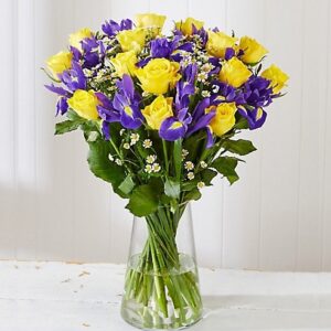 Yellow, Blue flower Vase
