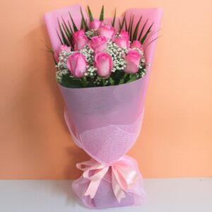 12 pink roses bouquet