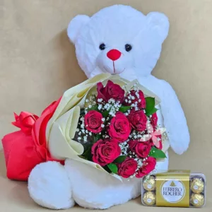 12 Roses Valentine Teddy & Ferrero