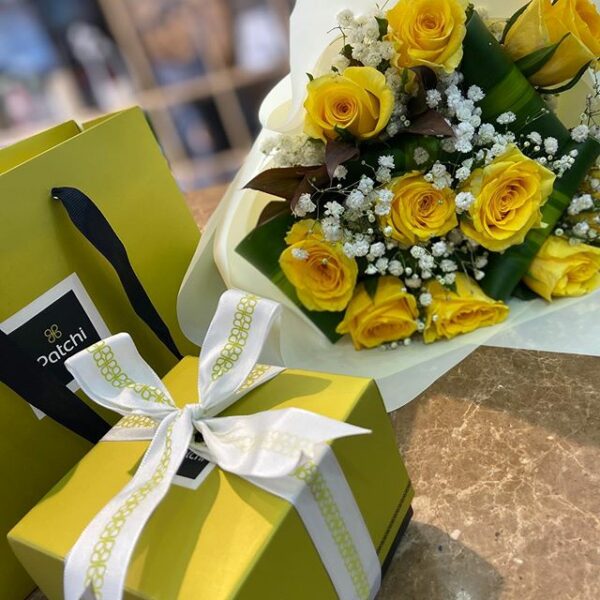 Yellow roses Patchi gift pack