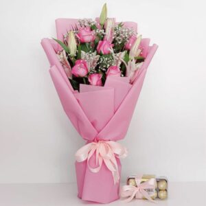 Pink Bouquet and Ferrero Rocher Chocolates
