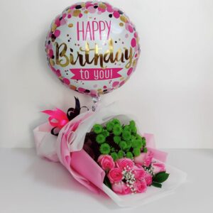 Pink Roses Bouquet and Balloon Birthday Gift