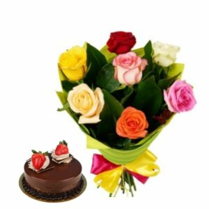 Gift Impressive Roses with Chocolate cake Online