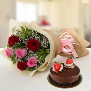 Online Roses Bouquet and Cake Delivery