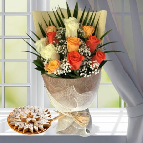 Roses Bouquet and Kaju katli Online Delivery