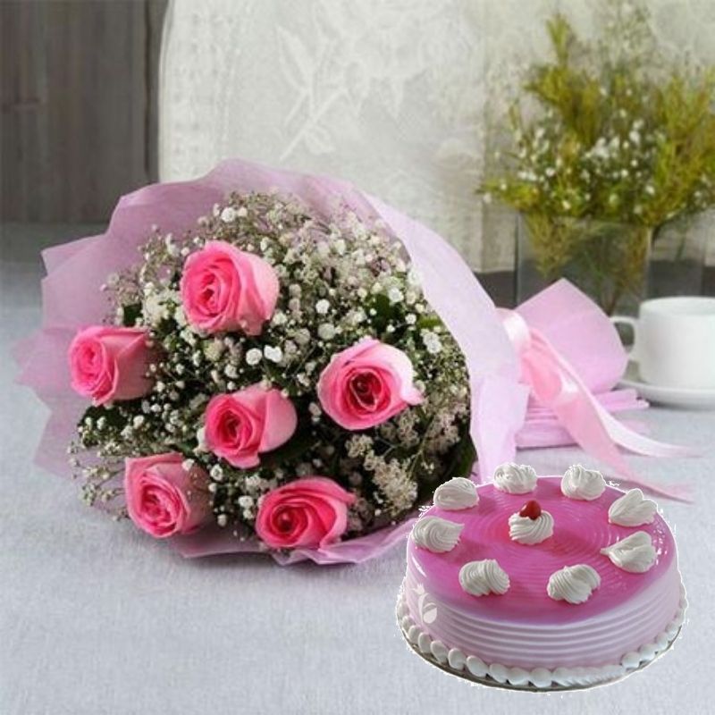 Birthday Roses and Cake Online for Delivery | Real Flowers