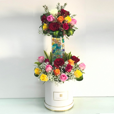 Two Tier Arrangement of Mixed Roses