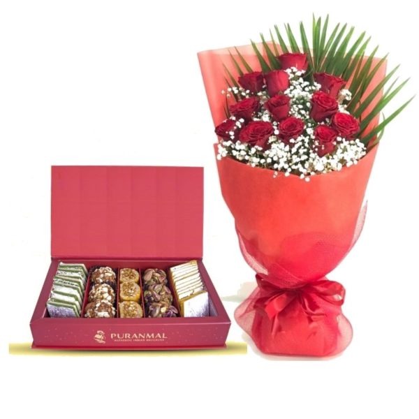 Deliver Roses and Sweets Box as Gift