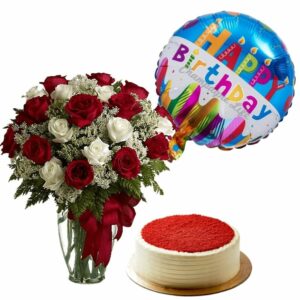 Roses Red Velvet Cake and Balloon