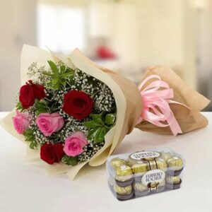 Red Pink Roses with Chocolates Online