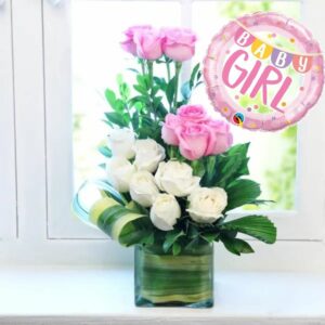 Baby Girl Flowers Balloon Arrangement| Tranquil Beauty