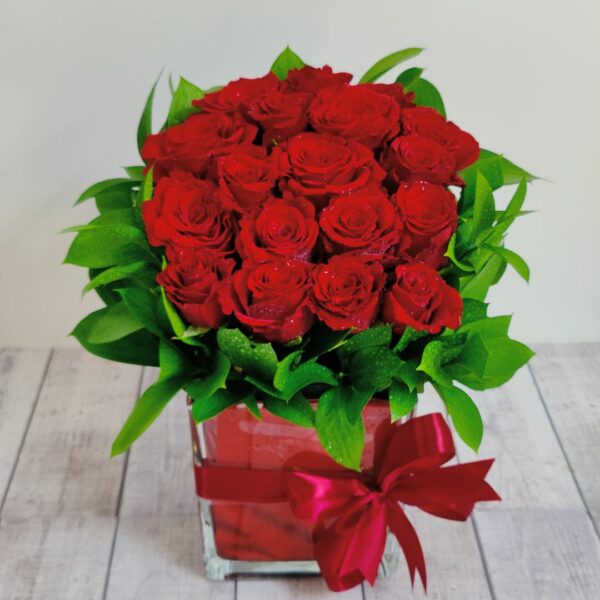 Red Roses Vase Festive Gift Delivery