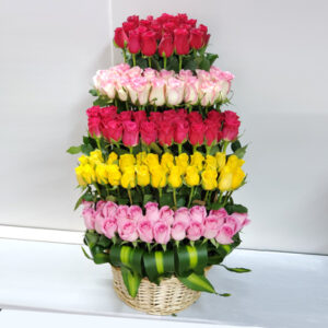 100 Mix Color Roses Basket Arrangement