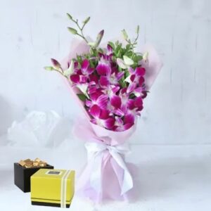 Orchid bouquet and Patchi Chocolate Box Combo