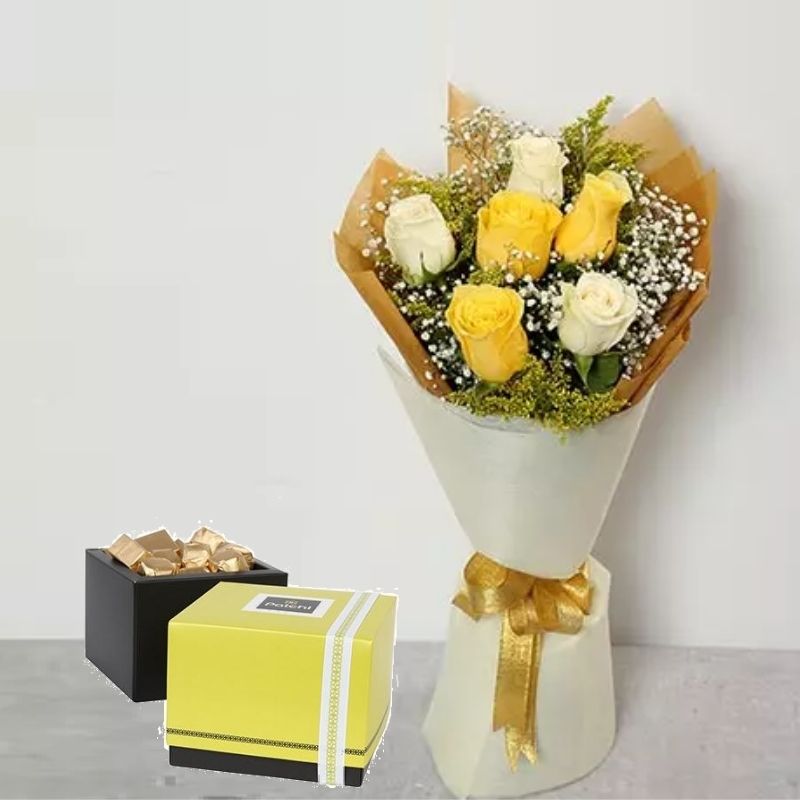Patchi Chocolates 6 Yellow White Roses Bouquet